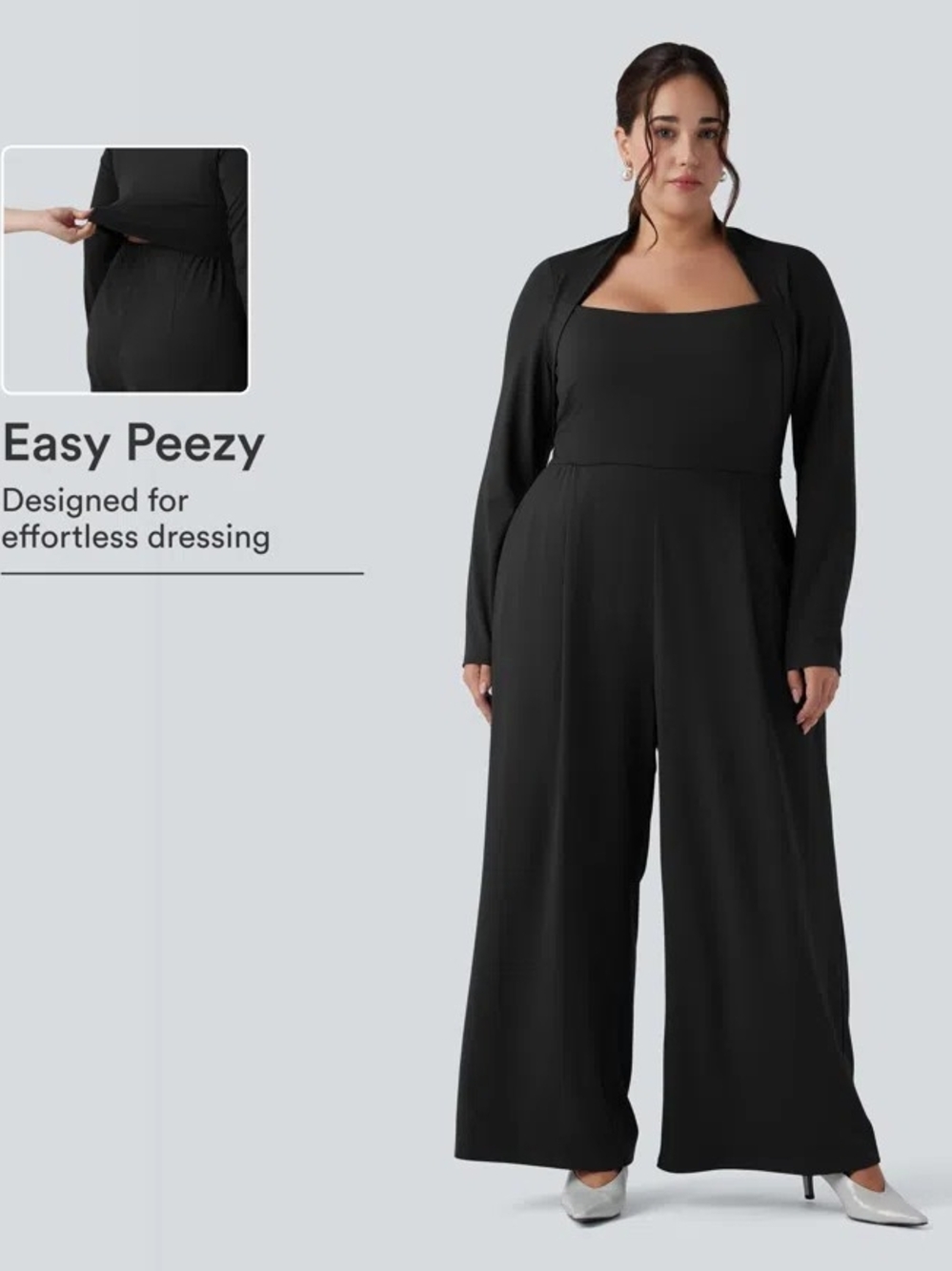 HALARA Plus Size Long Sleeve Wide Leg Jumpsuit with Pockets - XL